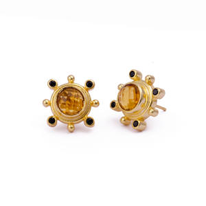 ต่างหูเม็ดเดี่ยวสีดำซิทรีนจากนักออกแบบที่หรูหราต่างหูหินอัญมณีคู่ต่างหูทำด้วยมือเครื่องประดับที่เรียบง่าย - Product Image 1