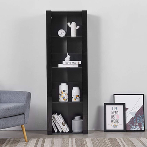 Vitrine d'exposition noire moderne en gros avec éclairage LED, étagères en verre trempé, bibliothèque haute <span class=keywords><strong>et</strong></span> étroite, vitrines lumineuses - Product Image 4