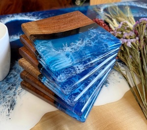 Top Quality Luxury Royal Decor Resin And <b>Wood</b> <b>Coaster</b> for Hotel Restaurant Home Office Table Decor With Customize Size And Color - Product Image 1