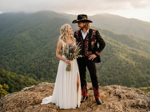 <b>Mens</b> <b>Green</b> Floral Embroidered Western Wedding Suit Cowboy Style Groom <b>Blazer</b> & Trouser Set - Product Image 3