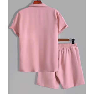 Camiseta informal transpirable de alta calidad para hombre, conjuntos de pantalones cortos, camiseta de manga corta, pantalones cortos, conjunto sólido, cintura elástica cómoda para hombre - Product Image 6