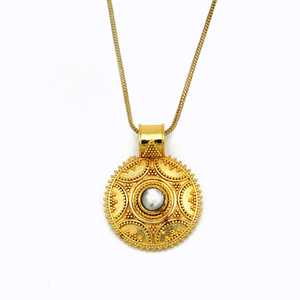 New Arrival Moonstone Pendant Boho Brass Necklace For Women 18k Gold Plated Tribal Geometric Medallion For Wholesale/OEM/ODM - Product Image 6