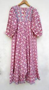 Durable Quality Printed 100% Cotton Breathable Washable Fabric Women's Casual Wear Midi Dresses with <b>Belt</b> From Indian Suppliers - Product Image 4