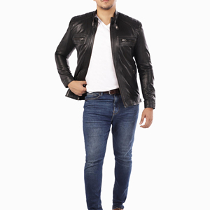 Top qualité mode hommes noir en cuir de vachette véritable vestes pour hommes respirant conception personnalisée veste en cuir pour hommes - Product Image 3