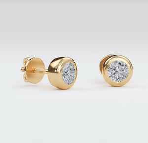 Boucles d'oreilles minimalistes unisexes en or jaune massif 14 carats, diamants de laboratoire de haute qualité, taille brillant, certifiés GIA, plaqués rhodium - Product Image 1