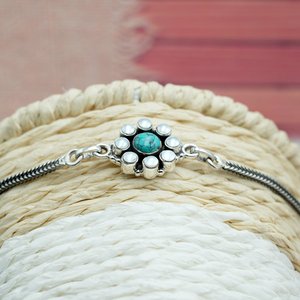 สร้อยข้อมือเงินแท้สีเทอร์ควอยส์ธรรมชาติสีเงิน925ออกแบบมาสำหรับวันครบรอบ - Product Image 3