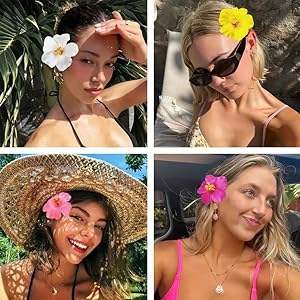 Fermagli per capelli con fiori di ibisco hawaiano multicolori da 12 cm, forcine in plastica per bambini, stile dolce, casual, da spiaggia, estivi, decorativi - Product Image 4