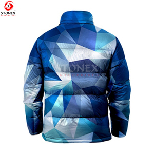 Custom Men's Puffy <b>down</b> Jacket Winter Outdoor Canvas Fabric Fashion Street Style with Stand Collar and Color Block Print - Product Image 4