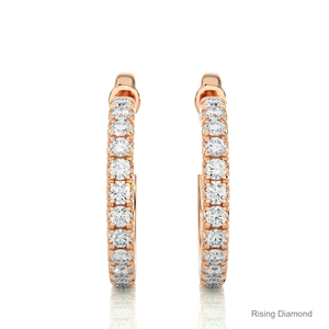 Pendientes de aro de oro rosa de 14 quilates con diamantes redondos cultivados en laboratorio 0,7 CTW Pendientes de diamantes de regalo de aniversario certificados CVD - Product Image 1