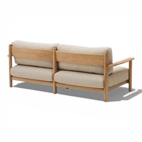 Modernes Nordisches 2-Sitzer-Sofa Umweltfreundlicher Stoff mit Massivem Teakholzrahmen Minimalistisches Design für Apartment Wohnzimmer