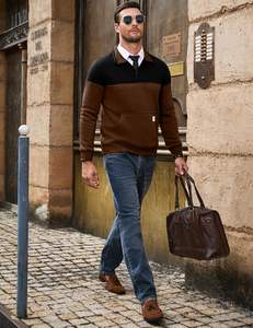 Pull à fermeture éclair pour homme Sweat matelassé Pull à manches longues Pull à col montant Sweat à blocs de couleurs - Product Image 3