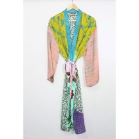 Vintage Seda Saree Kimono Mujeres Robe Kimono Vestido Albornoz Maxi Vestido