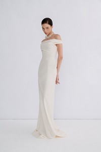 ชุดเดรสยาวสำหรับผู้หญิงมาใหม่ชุดเดรสยาวสะพายไหล่มีผ้าคุณภาพสูงชุดสีขาว - Product Image 3