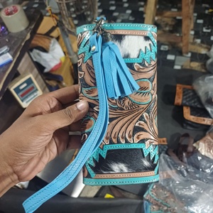 Best Seller Cartera de piel de vaca Monedero occidental Cartera de piel de vaca de alta calidad Cartera occidental de cuero mecanizado a mano - Product Image 2