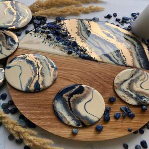 Nhựa nghệ thuật Coaster thiết lập với kim loại vàng lá kết thúc làm bằng tay Thảm Epoxy lý tưởng cho bàn nhà hiện đại và quà tặng trang trí - Product Image 5