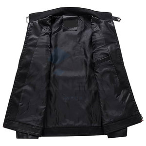 Veste en cuir tendance pour homme, blocs de couleur, col montant, style motard, fermeture éclair intégrale, vêtement d'extérieur d'automne, noir et rouge - Product Image 3