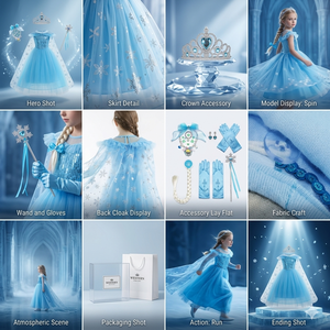 Costume di Alta Qualità Baige per Festa di Compleanno, Set Blu per Halloween, Vestito <span class=keywords><strong>da</strong></span> Principessa, Abito per Feste di Bambine, Vestito <span class=keywords><strong>da</strong></span> <span class=keywords><strong>Elsa</strong></span> - Product Image 5