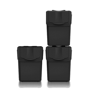 Set di 3 bidoni della spazzatura KEDEN SORTIBOX, plastica riciclata al 100%, nero, 60L - Product Image 1