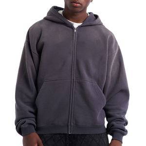 Sweats à capuche personnalisés pour hommes, poids lourd, délavés à l'acide, avec fermeture éclair, surdimensionnés 100% coton, éponge française, décontractés, épaules tombantes, coupe boxy, sweats à capuche avec fermeture éclair - Product Image 1