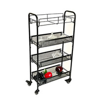 Chariot à roulettes en métal à 4 niveaux pour épices en verre Supports de rangement et étagère avec roue pour cuisine salon