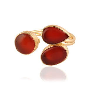 Unisex 18k Gold Plated Adjustable Punk <b>Ring</b> Double Layer Natural Carnelian Gemstone Band Front <b>Open</b> Stacking <b>Ring</b> for Christian - Product Image 1