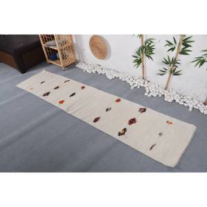 Alfombra de látex de lana blanca moderna Vintage de 1,8x7,9 pies, retales geométricos para decoraciones de sala de estar, estilo rectangular para pasillo Tabriz - Product Image 3