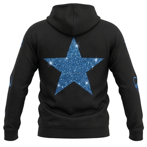 Sweat-shirt décontracté pour homme Young Blood Racing, à fermeture éclair sur le devant, imprimé, en polyester noir, avec logo panthère et manches bleues - Product Image 2