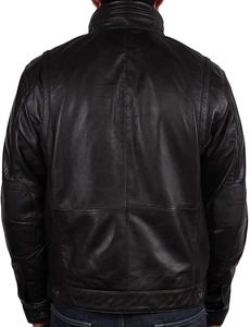 Veste à capuche classique à col montant en cuir de vache vieilli vintage pour hommes, style rue haute avec fermeture à glissière sur le devant - Product Image 6