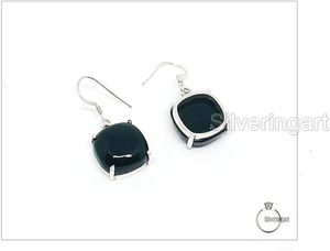 Women's Drop Earring Natural Black Onyx Gemstone December Birthstone <b>Birthday</b> <b>Gift</b> Handmade Jewelry 925 Sterling Silver Earring - Product Image 2