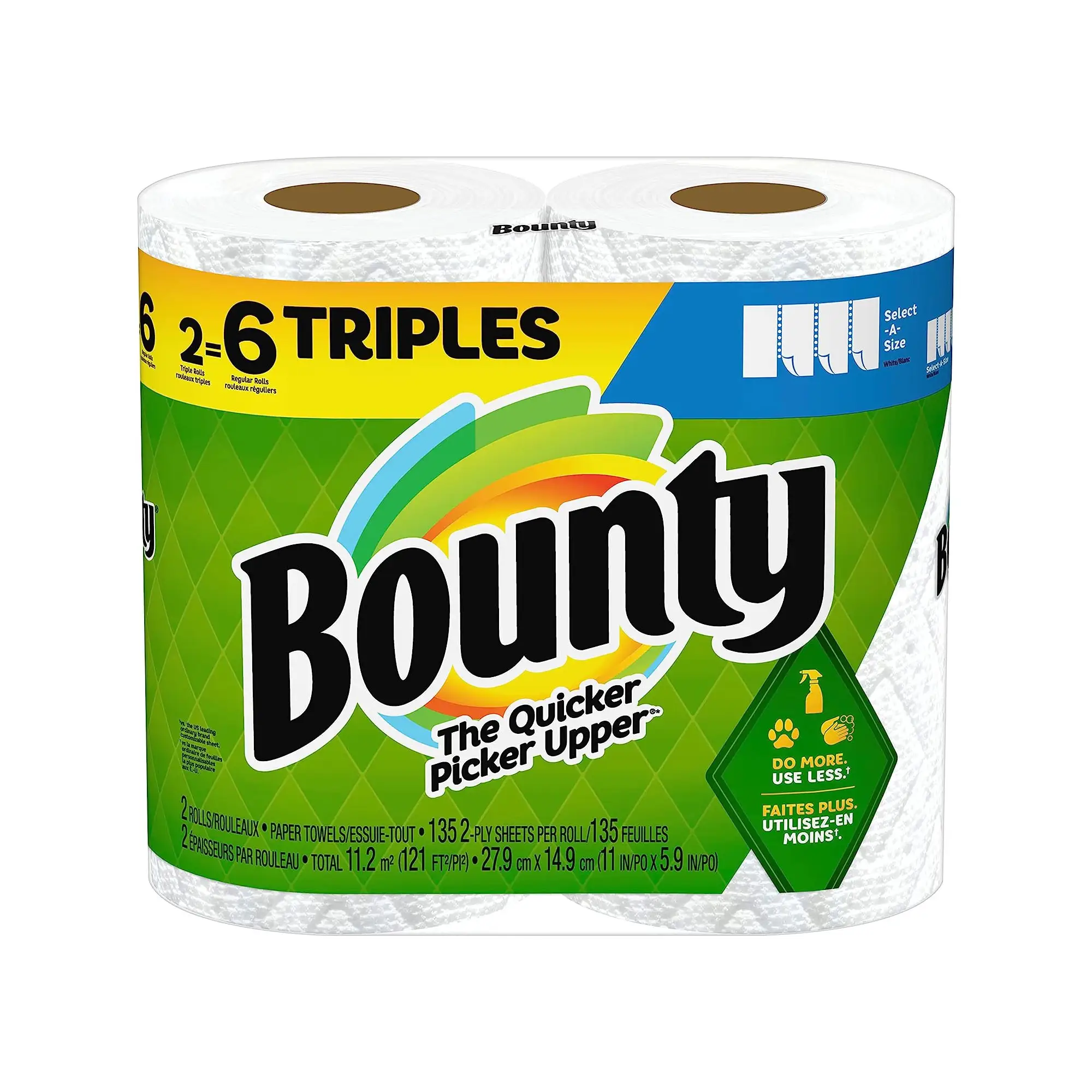 Serviettes en papier Bounty Select-A-Size-6 rouleaux triples (équivalent à 18 rouleaux réguliers)-Serviettes absorbantes blanches de qualité supérieure