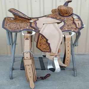 Sillín sin árboles estilo vaquero hecho a mano, sillín occidental de cuero genuino Natural, diseño curvo, sillín occidental vaquero, estilo auténtico - Product Image 1