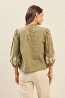 Vente flash : Blouse vintage en coton pour femme, manches longues, col en V, broderie, confortable, respirante, écologique, idéale pour le bureau