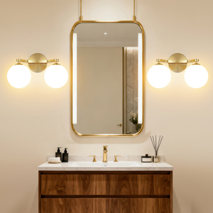 COMBO Applique murale moderne en cuivre avec abat-jour en verre blanc LED 2700K Lumière chaude Montage mural pour salle de bain - Product Image 4