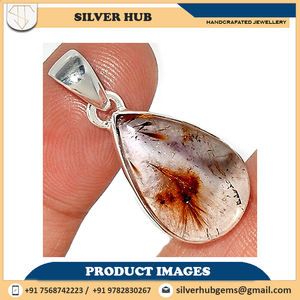 อัญมณี cacoxenite ธรรมชาติ925จี้เงินสเตอร์ลิงรูปลูกแพร์กับลูกบาศก์เซอร์โคเนียสีดำโรเดียมชุบสำหรับซัพพลายเออร์ - Product Image 2