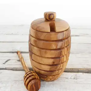 Natural Handmade Wooden Honey Container With Lid For kitchen Home Hotel Resort Customized Design Size Best Quality From India