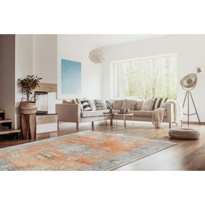 Tapis imprimé au design vintage : motif floral médiolé turc, pour cuisine extérieure, tapis doux non tissé - Product Image 3