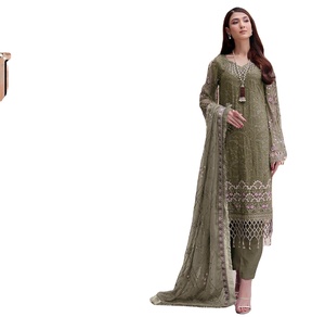 Nueva Organza paquistaní bordada con traje de trabajo manual pesado con Stanton Pent con dupatta de impresión digital para la venta en línea - Product Image 2