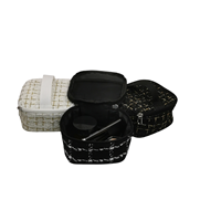 Élégante trousse de maquillage en microfibre tweed, petite taille, motif géométrique, fermeture éclair métallique, poignée souple portable, sac de rangement pour maquillage
