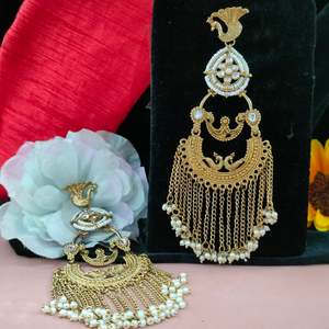 Elegancia tradicional inspirada en celebridades, Chandbalis, impresionante mezcla de perlas lujosas con estilo moderno, trabajo de perlas, joyería para oreja - Product Image 2