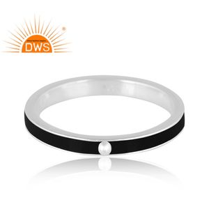 Bague élégante en argent sterling fin, émail noir, best-seller, bijoux en argent pour femme, cadeau pour elle - Product Image 2