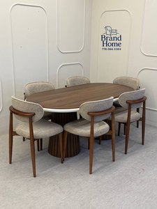 ชุดโต๊ะรับประทานอาหารทรงวงรีสไตล์โมเดิร์นยุคกลาง ยี่ห้อ Brand Home พร้อมเก้าอี้ 8 ตัว ดีไซน์ไม้เนื้อแข็ง รับประกัน 3 ปี สีขาว สำหรับห้องครัวทันสมัย - Product Image 2