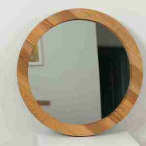 Modern Triangular Wooden <b>Wall</b> <b>Mirror</b> with Natural Wood Grain, Teardrop Design <b>for</b> Home Decor - Product Image 4