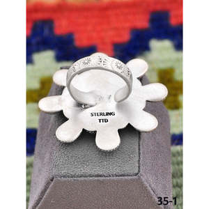 Bague ajustable artisanale du Sud-Ouest en turquoise Campitos et argent sterling avec sertissage clos en or rose – Bague élégante et tendance pour cadeaux - Product Image 4