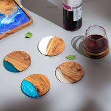 Sous-verres carrés en bois d'acacia et en résine époxy au design unique de qualité supérieure pour la maison, hôtel et restaurant - Product Image 4