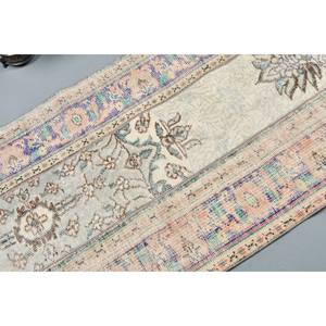 Tapis en laine turque vintage de 2.8x6,3 pieds, tissage plat en patchwork beige et bleu pour les décorations de salon avec support en latex - Product Image 5