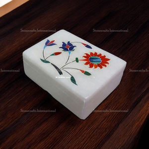 Joyero de mármol rosa de lujo al mejor precio, accesorios de moda con trabajo de nácar directo de la India en embalaje de cartón - Product Image 1