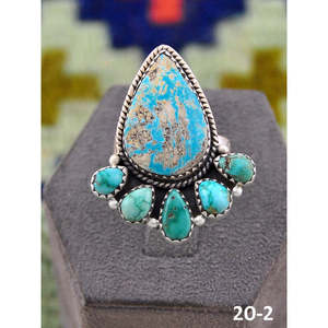 Bague ajustable artisanale du sud-ouest, émeraude de la Vallée, avec turquoise Royston et sertissage clos en argent sterling, idéale pour un cadeau - Product Image 2