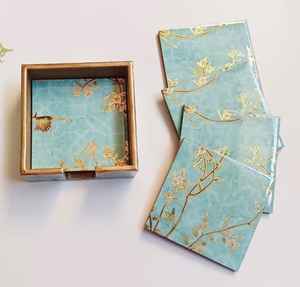 ชุดถาดรองกระดูกเขาเรซินทรงสี่เหลี่ยม4ชิ้นแผ่นรองจานเป็นชิ้นตามธรรมชาติแผ่นรองสำหรับถ้วยกาแฟและชา - Product Image 1