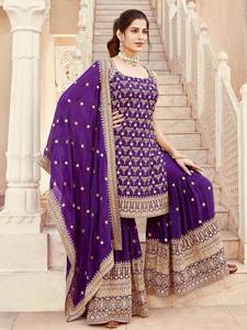 Ensemble Salwar Kameez Sharara Plazzo élégant pour femme, style traditionnel, séchage rapide, coupe classique, toutes saisons, décontracté, pour fêtes - Product Image 2