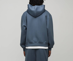 Custom High End Drop Shoulder Hooded <b>Sweatshirt</b> Relaxed Athletic Fit Crossover Factory Wholesale <b>Men</b> Zipper Blue <b>Grey</b> Hoodie - Product Image 3